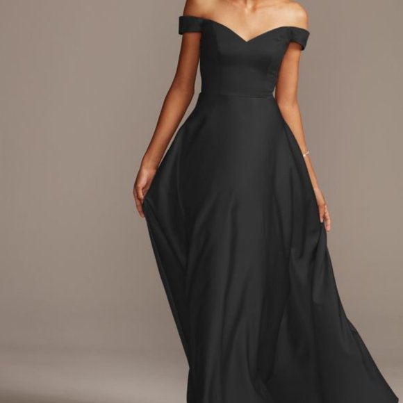 David's Bridal Dresses & Skirts - Off-Shoulder Satin A-Line Tall Bridesmaid Dress David's Bridal